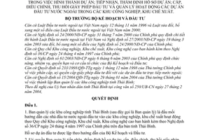 Quyết định 305/2004/QĐ-BKH uỷ quyền BQL KCN Thái Bình dự án; tiếp nhận, thẩm định cấp, điều chỉnh, thu hồi Giấy phép đầu tư quản lý dự án nước ngoài