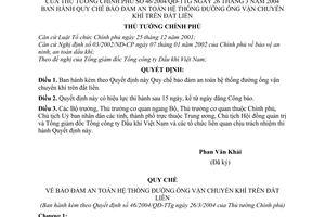 Quyết định 46/2004/QĐ-TTg Quy chế bảo đảm an toàn hệ thống đường ống vận chuyển khí trên đất liền