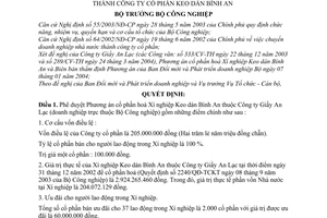 Quyết định 20/2004/QĐ-BCN chuyển Xí nghiệp Keo dán Bình An thuộc Công ty Giầy An Lạc thành Công ty cổ phần