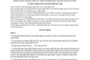 Quyết định 54/2004/QĐ-UB thành lập trường dân lập Công nghệ Thăng Long thuộc Công ty TNHH Kỹ thuật Xanh