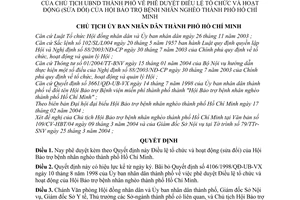 Quyết định 74/2004/QĐ-UB Điều lệ tổ chức hoạt động sửa đổi Hội Bảo trợ bệnh nhân nghèo thành phố Hồ Chí Minh