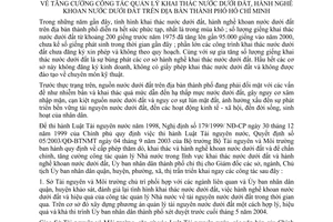 Chỉ thị 10/2004/CT-UB tăng cường công tác quản lý khai thác nước hành nghề khoan nước dưới đất địa bàn Hồ Chí Minh
