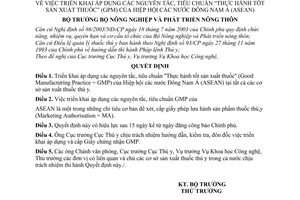 Quyết định 08/2004/QĐ-BNN  triển khai áp dụng nguyên tắc, tiêu chuẩn Thực hành sản xuất thuốc GPM Hiệp hội nước Đông Nam Á Asean