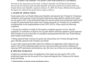 Circular No. 28/2004/TT-BTC, guiding the import tax reduction for goods of Lao origin, promulgated by the Ministry of Finance
