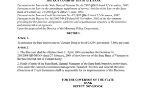 Decision No. 315/QD-NHNN of March, 31, 2003, on the base interest rate in Vietnam Dong