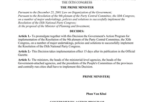 Decision No. 51/2004/QD-TTg of March 31, 2004 promulgating The Government's Action Program for implementation of the resolution of The 9th plenum of the party central committee, the IXth congress