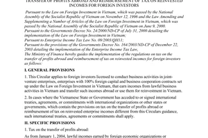 Circular No. 26/2004/TT-BTC, guiding the implementation of the regulations on tax on the transfer of profits abroad and reimbursement of tax on reinvested incomes for foreign investors, promulgated by the Ministry of Finance
