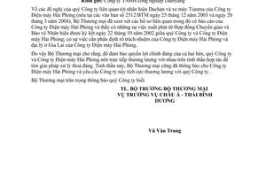 Công văn 1826/TM-KV1 quyền sử dụng nhãn hiệu Dachan