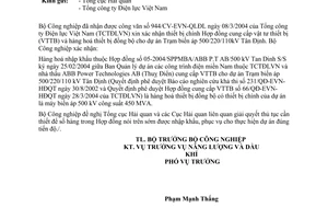 Công văn 1989/CV-NLDK  xác nhận TB chính HĐ TB toàn bộ dự án Đường dây và TBA