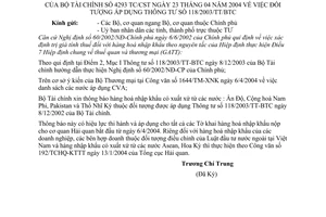 Công văn 4293/TC/CST đối tượng áp dụng TT 118/2003/TT-BTC hàng hoá nhập khẩu xuất xứ từ  : Ấn Độ, Cộng hoà Nam Phi, Pakistan và Thổ Nhĩ Kỳ