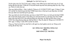 Công văn  960 TCT/DNK giá tính thuế TTĐB hộ nộp thuế theo phương pháp trực tiếp