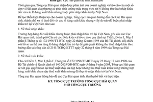 Công văn 1509/TCHQ-KTTT giải quyết không thu thuế nhập khẩu  hàng xuất khẩu phải nhập khẩu trở lại