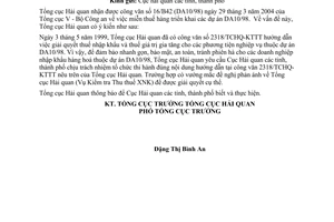 Công văn 1555 TCHQ/KTTT thuế nhập khẩu và thuế GTGT cho Dự án DA10/98