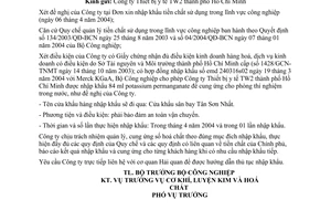 Công văn 1682/GP-CLH  Giấy phép nhập khẩu tiền chất sử dụng trong lĩnh vực công nghiệp