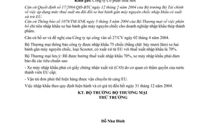 Công văn  1805/TM-XNK  nhập khẩu xe hai bánh gắn máy nguyên chiếc có xuất xứ từ EU