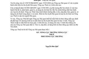 Công văn  1091 TCT/PCCS  tự phát hành mẫu biên lai thu lệ phí Hải quan