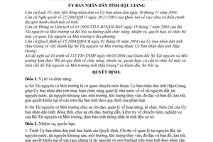 Quyết định 98/2004/QĐ-UB chức năng, nhiệm vụ, quyền hạn cơ cấu tổ chức bộ máy Sở Tài nguyên Môi trường tỉnh Hậu Giang