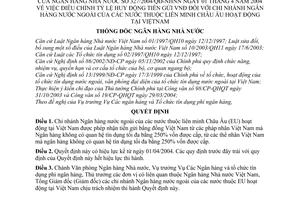 Quyết định 327/2004/QĐ-NHNN điều chỉnh tỷ lệ huy động tiền gửi VNĐ chi nhánh ngân hàng nước ngoài nước liên minh Châu Âu hoạt động tại Việt Nam