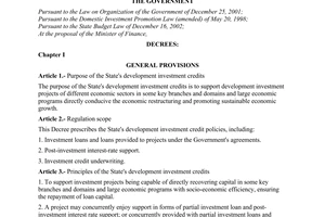 Decree of Government No. 106/2004/ND-CP of April 1, 2004 on The State's Development investment credits