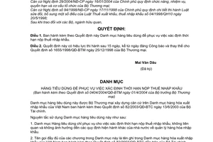 Quyết định 404/2004/QĐ-BTM Danh mục hàng hoá tiêu dùng phục vụ xác định thời hạn nộp thuế nhập khẩu