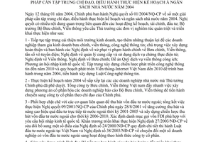 Chỉ thị 04/2004/CT-BBCVT giải pháp tập trung chỉ đạo điều hành thực hiện kế hoạch ngân sách nhà nước năm 2004