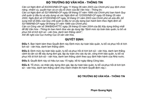 Quyết định 13/2004/QĐ-BVHTT “Định mức dự toán bảo quản, tu bổ và phục hồi di tích lịch sử - văn hóa, danh lam thắng cảnh”
