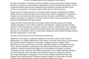 Directive No.14/2004/CT-TTg of April 2, 2004 on handling and prevention of Vietnamese citizens' illegal exit, entry and residence in foreign countries