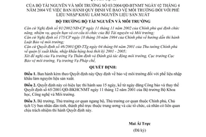 Quyết định 03/2004/QĐ-BTNMT bảo vệ môi trường phế liệu nhập khẩu làm nguyên liệu sản xuất