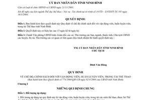 Quyết định 774/2004/QĐ-UB	chế độ chính sách vận động viên huấn luyện viên trọng tài thể thao Ninh Bình