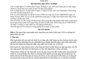 Quyết định 22/2004/QĐ-BCN  phê duyệt Quy hoạch phát triển vùng trồng cây thuốc lá đến  2010