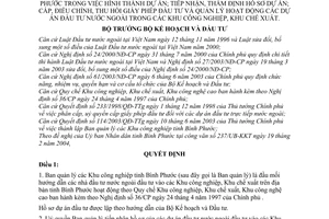 Quyết định 320/2004/QĐ-BKH uỷ quyền BQL KCN Bình Phước dự án,tiếp nhận, thẩm định,cấp, điều chỉnh, thu hồi Giấy phép đầu tư quản lý dự án nước ngoài