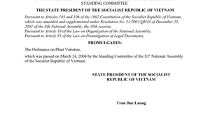 Order No. 03/2004/L-CTN of April 5, 2004 on promulgation of the ordinance of The National Assembly Standing Committee