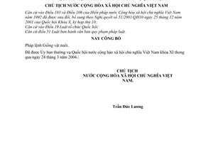 Lệnh công bố Pháp lệnh Giống vật nuôi 04/2004/L-CTN