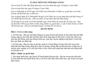 Quyết định 100/2004/QĐ-UBND nhiệm vụ quyền hạn Sở Giáo dục Hậu Giang
