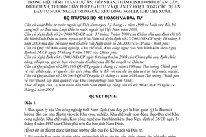 Quyết định 322/2004/QĐ-BKH uỷ quyền BQL KCN Nam Định dự án; tiếp nhận, thẩm định cấp, điều chỉnh, thu hồi Giấy phép đầu tư quản lý dự án nước ngoài