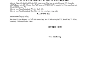 Lệnh công bố Pháp lệnh Giống cây trồng 03/2004/L-CTN