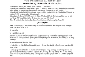 Quyết định04/2004/QĐ-BTNMT phê duyệt Kế hoạch hành động bảo tồn và phát triển bền vững vùng đất ngập nước 2004- 2010