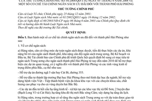 Quyết định 54/2004/QĐ-TTg cơ chế tài chính ngân sách ưu đãi thành phố Hải Phòng