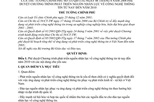 Quyết định 331/QĐ-TTg Chương trình phát triển nguồn nhân lực công nghệ thông tin từ nay đến 2010