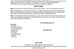 Quyết định 05/2004/QĐ-BGTVT Quy chế tìm kiếm - cứu nạn hàng không dân dụng