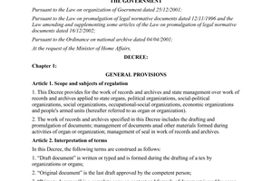 Decree No.110/2004/ND-CP on work of records and archives