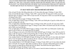Quyết định 90/2004/QĐ-UB trình tự, thủ tục cấp giấy chứng nhận quyền sở hữu nhà,sử dụng đất Thành phố Hồ Chí Minh sửa đổi QĐ 04/2003/QĐ-UB