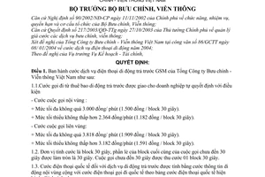 Quyết định 15/2004/QĐ-BBCVT cước dịch vụ thông tin di động trả trước GSM Tổng Công ty Bưu chính - Viễn thông Việt Nam