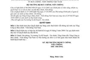 Quyết định 21/2004/QĐ-BBCVT cước dịch vụ thuê kênh viễn thông nội tỉnh Tổng Công ty Bưu chính-Viễn thông Việt Nam