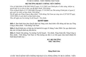 Quyết định 22/2004/QĐ-BBCVT cước dịch vụ thuê kênh viễn thông nội hạt Tổng Công ty Bưu chính - Viễn thông Việt Nam