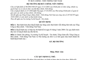 Quyết định 20/2004/QĐ-BBCVT cước dịch vụ thuê kênh viễn thông liên tỉnh Tổng Công ty Bưu chính - Viễn thông Việt Nam