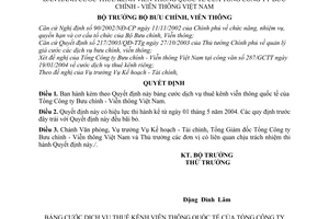Quyết định 18/2004/QĐ-BBCVT cước thuê kênh viễn thông quốc tế Tổng Công ty Bưu chính-Viễn thông Việt Nam