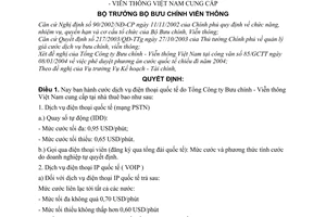 Quyết định 17/2004/QĐ-BBCVT cước dịch vụ điện thoại quốc tế do Tổng Công ty Bưu chính - Viễn thông Việt Nam cung cấp