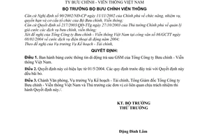 Quyết định 14/2004/QĐ-BBCVT cước dịch vụ thông tin di động trả sau GSM Tổng Công ty Bưu chính - Viễn thông Việt Nam