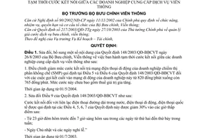 Quyết định 13/2004/QĐ-BBCVT  cước kết nối giữa các doanh nghiệp cung cấp dịch vụ viễn thông sửa đổi  148/2003/QĐ-BBCVT